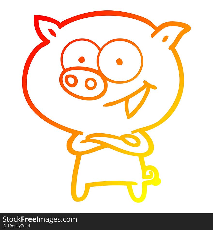 warm gradient line drawing of a cheerful pig cartoon