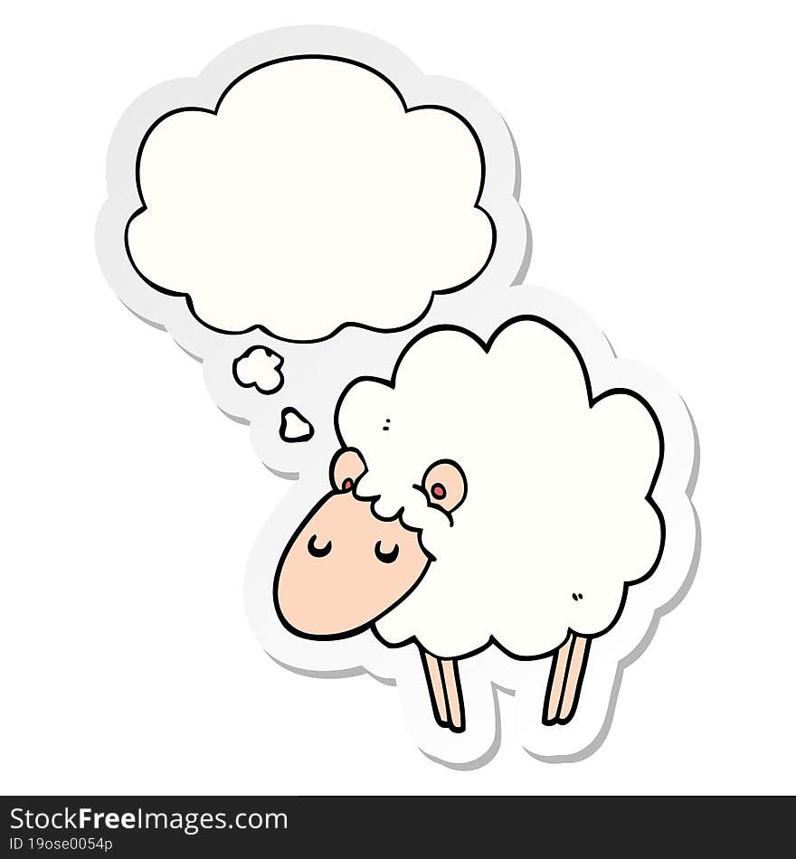 cartoon sheep and thought bubble as a printed sticker