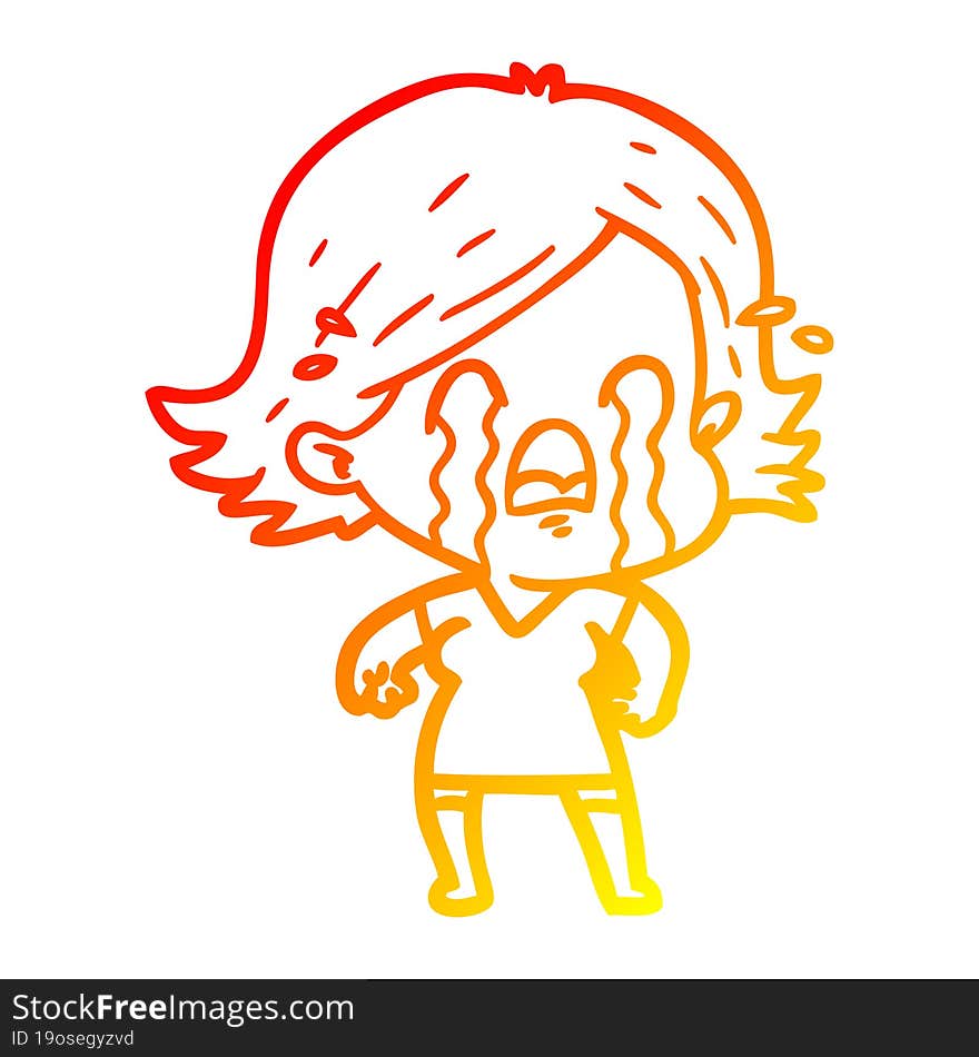 warm gradient line drawing cartoon woman crying