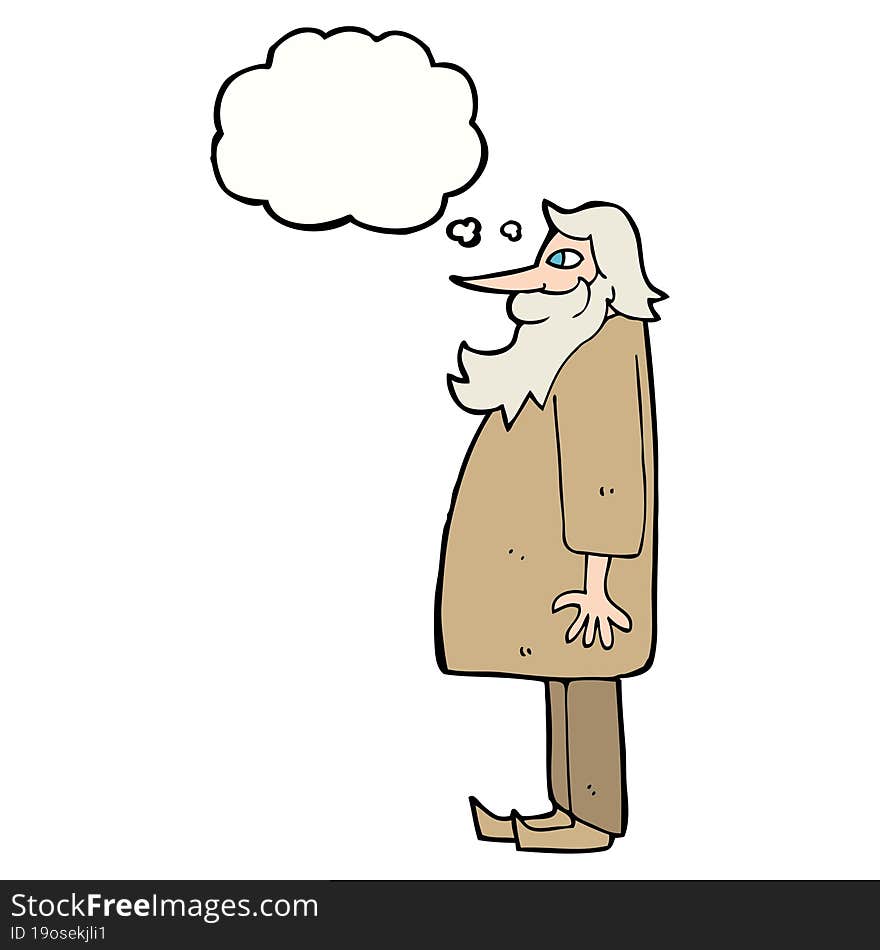 cartoon bearded old man with thought bubble