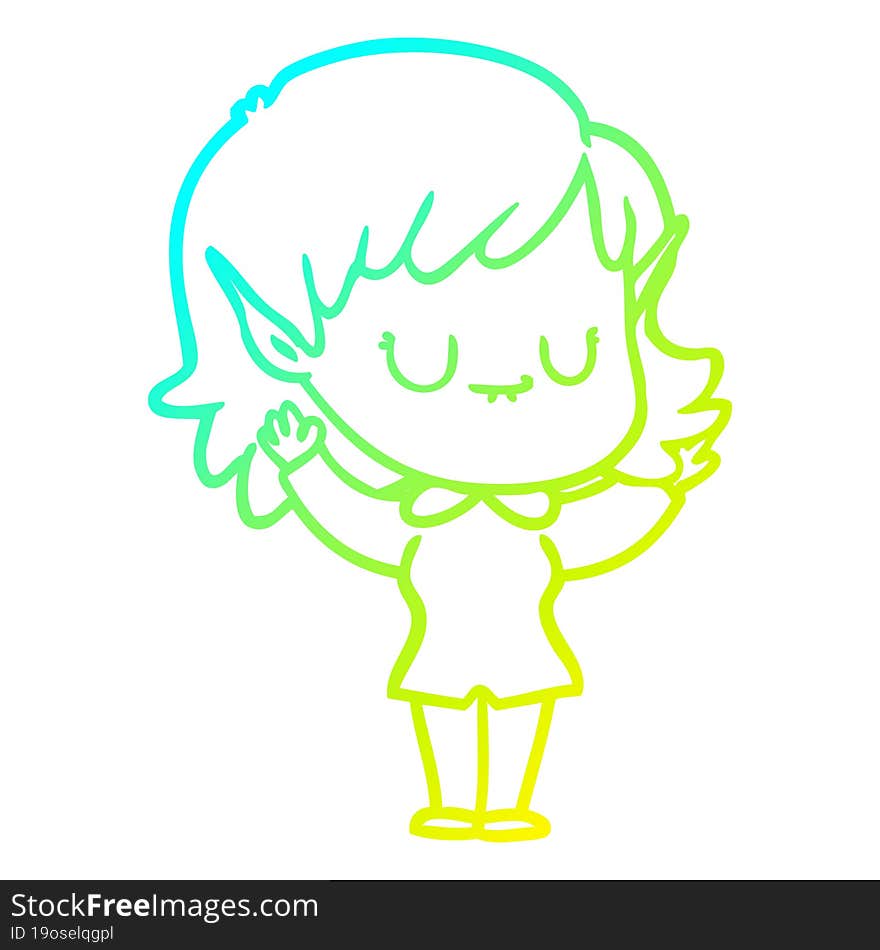 cold gradient line drawing happy cartoon elf girl