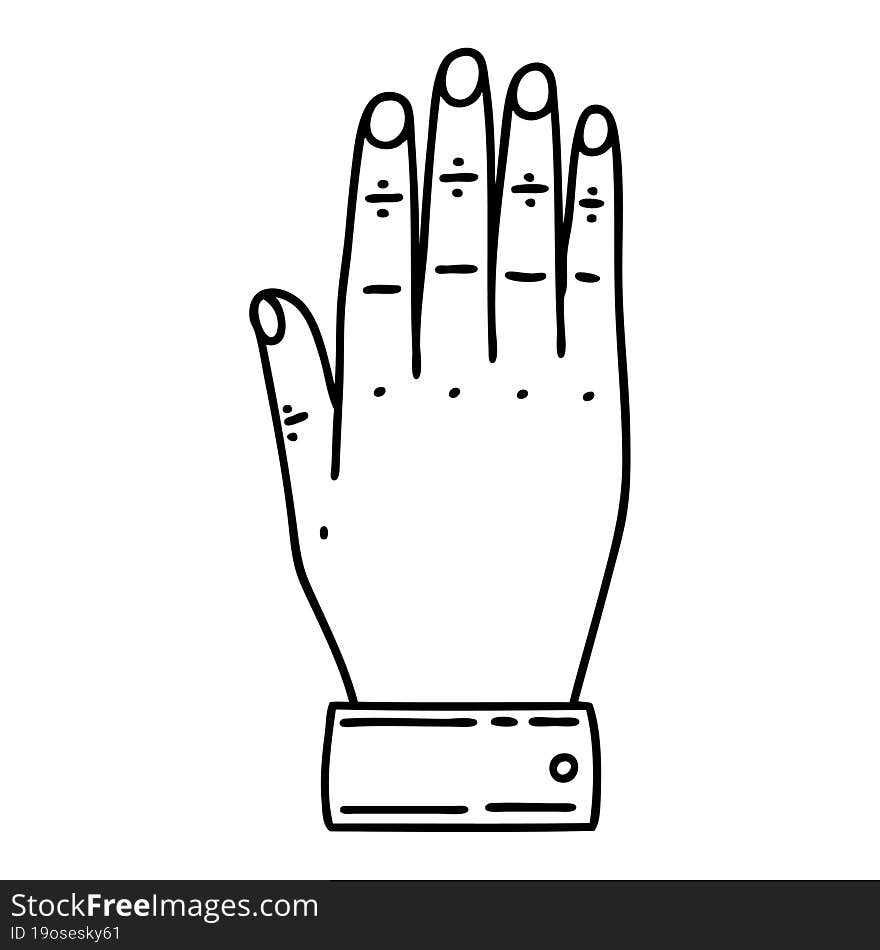 tattoo in black line style of a hand. tattoo in black line style of a hand