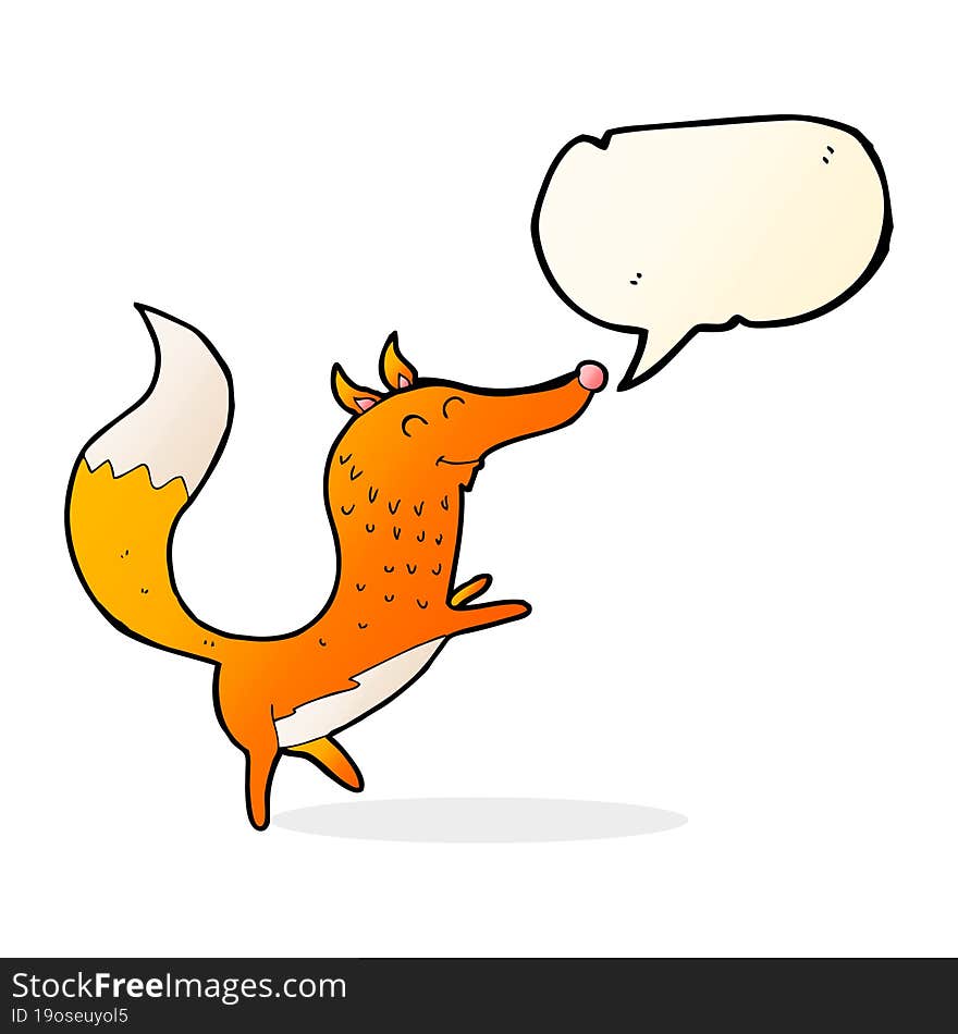 cartoon happy fox with speech bubble