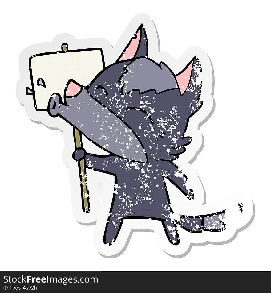 distressed sticker of a howling wolf cartoon