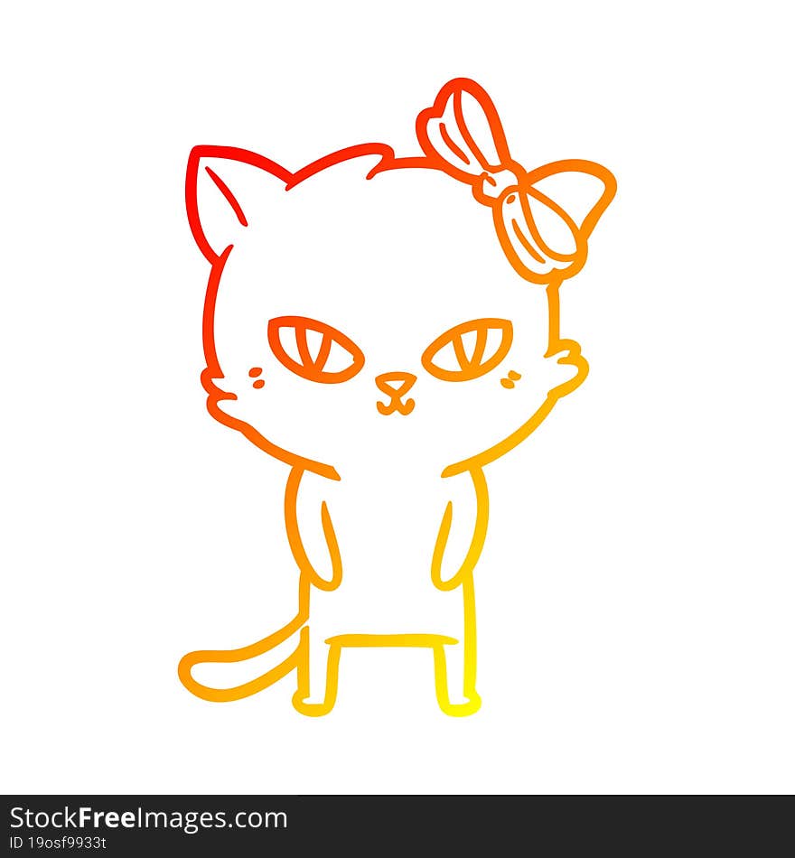 Warm Gradient Line Drawing Cute Cartoon Cat