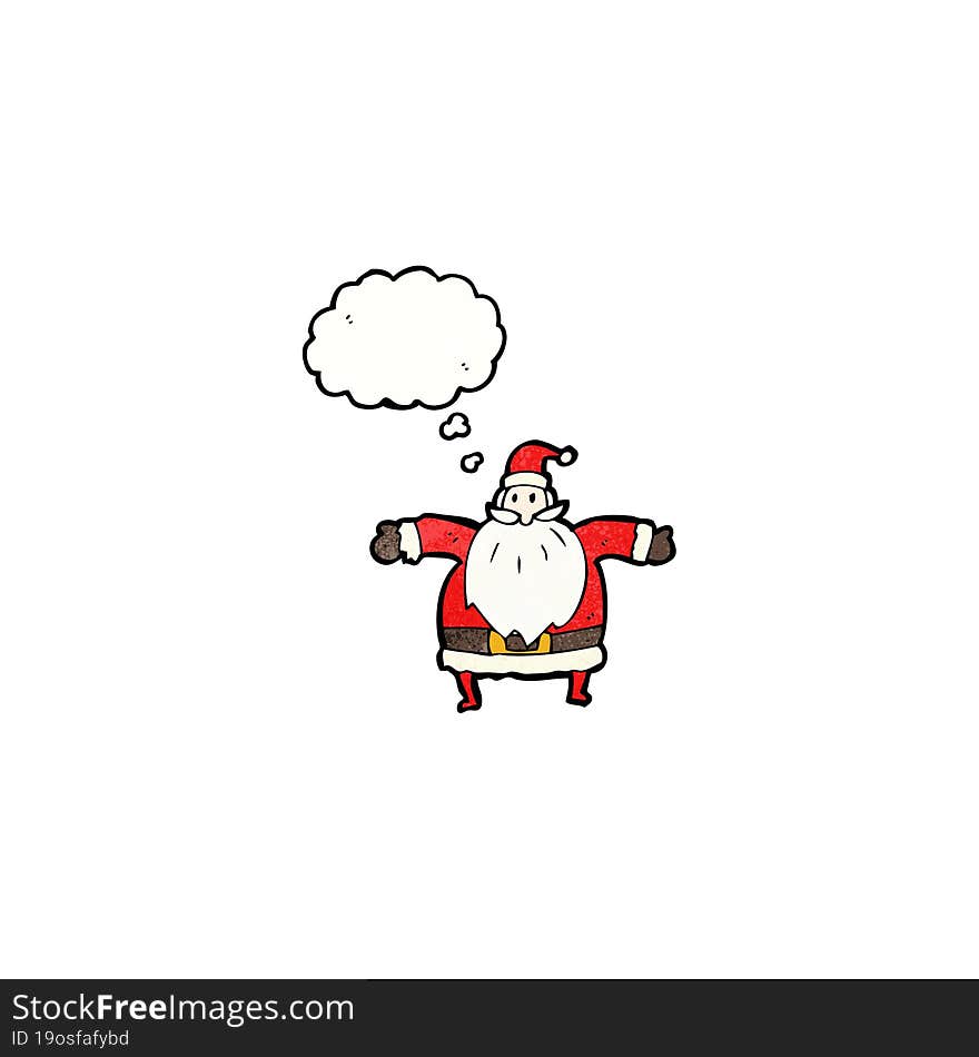 cartoon santa claus with thought bubble