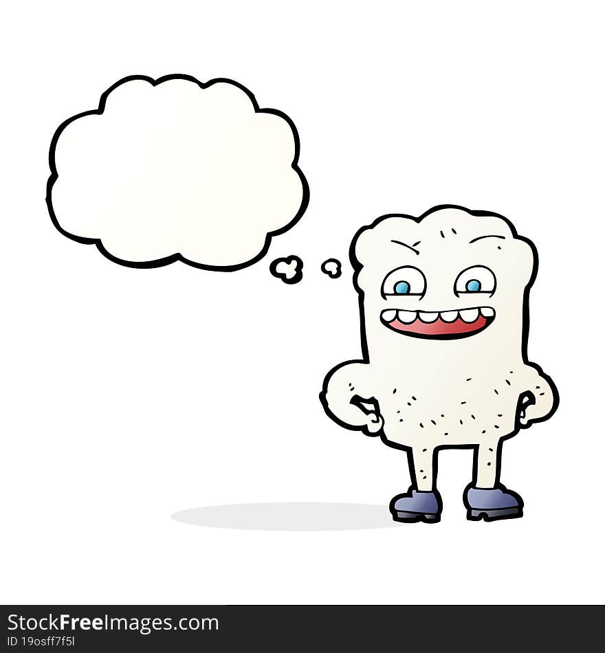 cartoon happy tooth with thought bubble