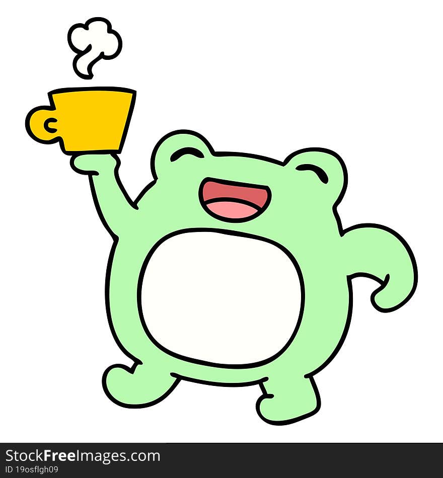 Happy Frog With Coffee Cup