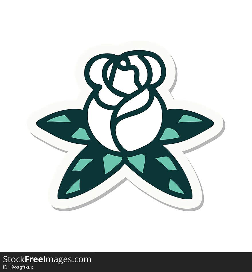 sticker of tattoo in traditional style of a single rose. sticker of tattoo in traditional style of a single rose