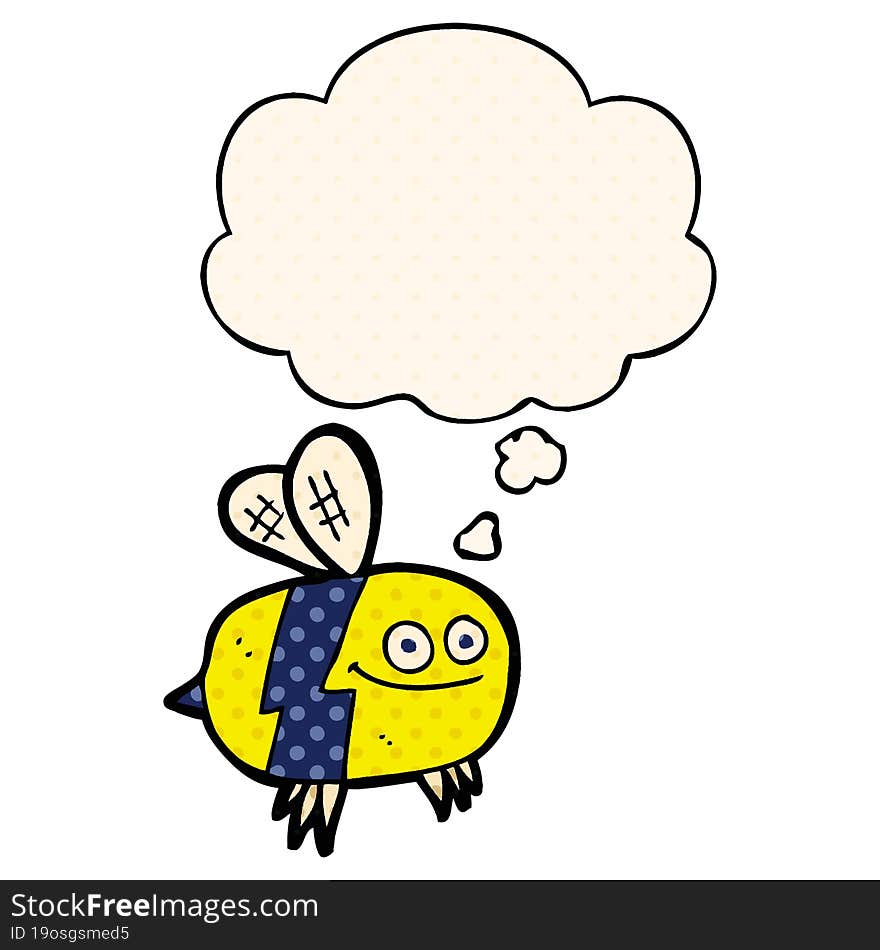 cartoon bee with thought bubble in comic book style