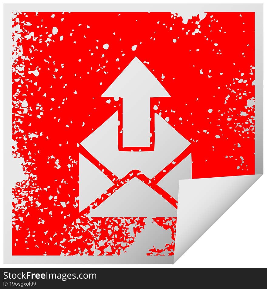 distressed square peeling sticker symbol of a email sign