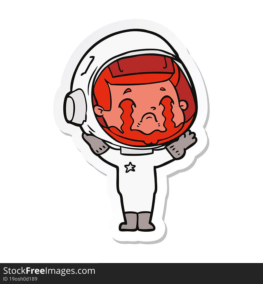 sticker of a cartoon crying astronaut