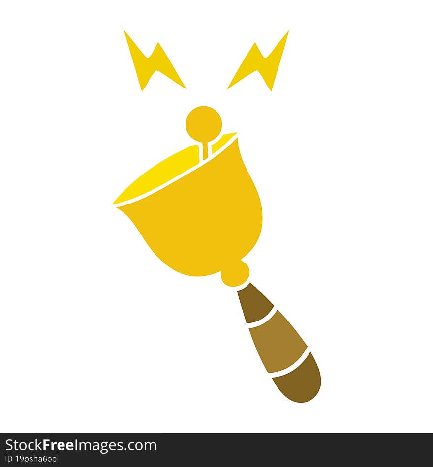 flat color retro cartoon of a ringing hand bell