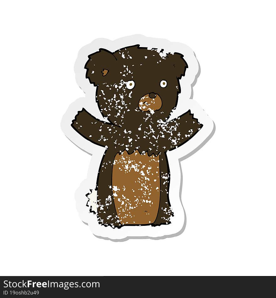 Retro Distressed Sticker Of A Cartoon Black Bear Cub