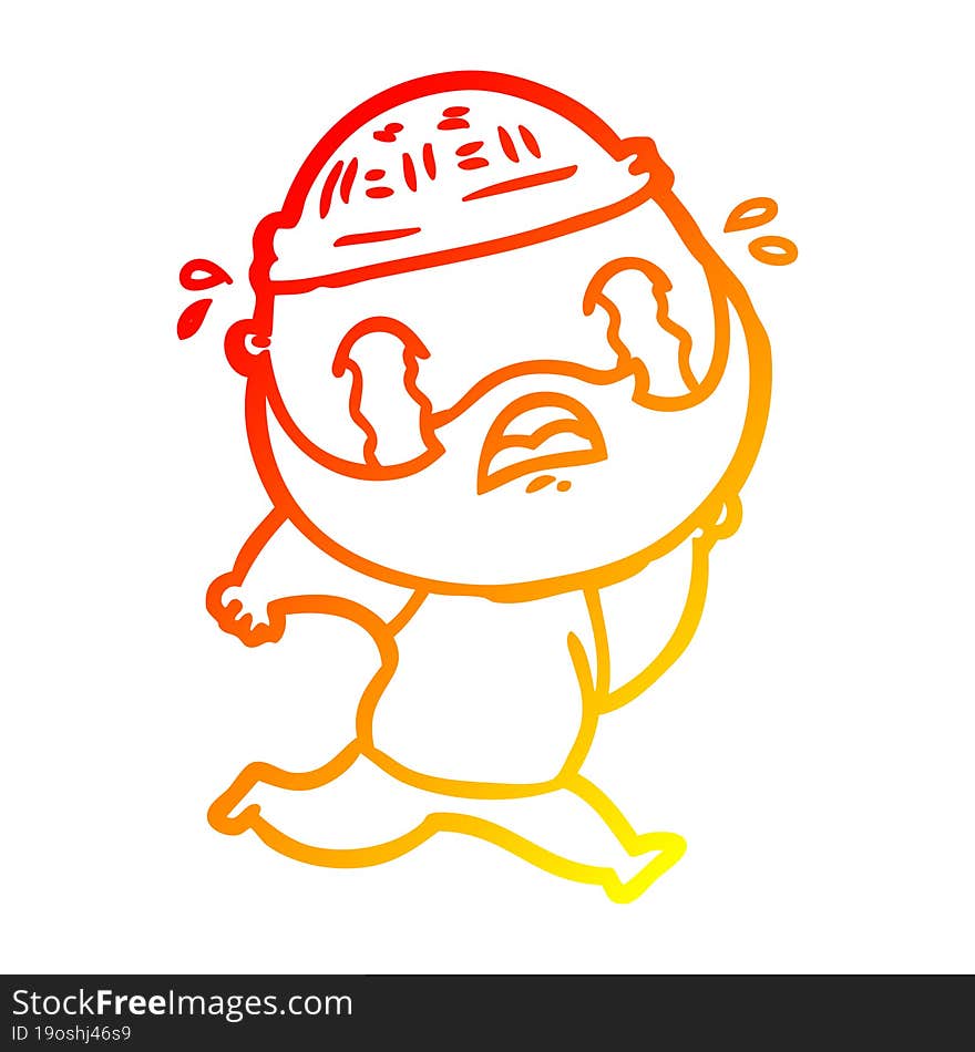 Warm Gradient Line Drawing Cartoon Bearded Man Crying