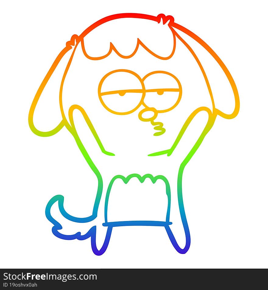 rainbow gradient line drawing of a cartoon bored dog