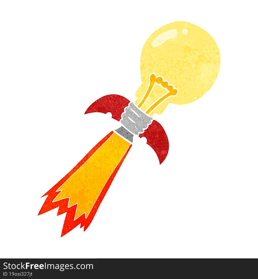 freehand retro cartoon lightbulb rocket ship