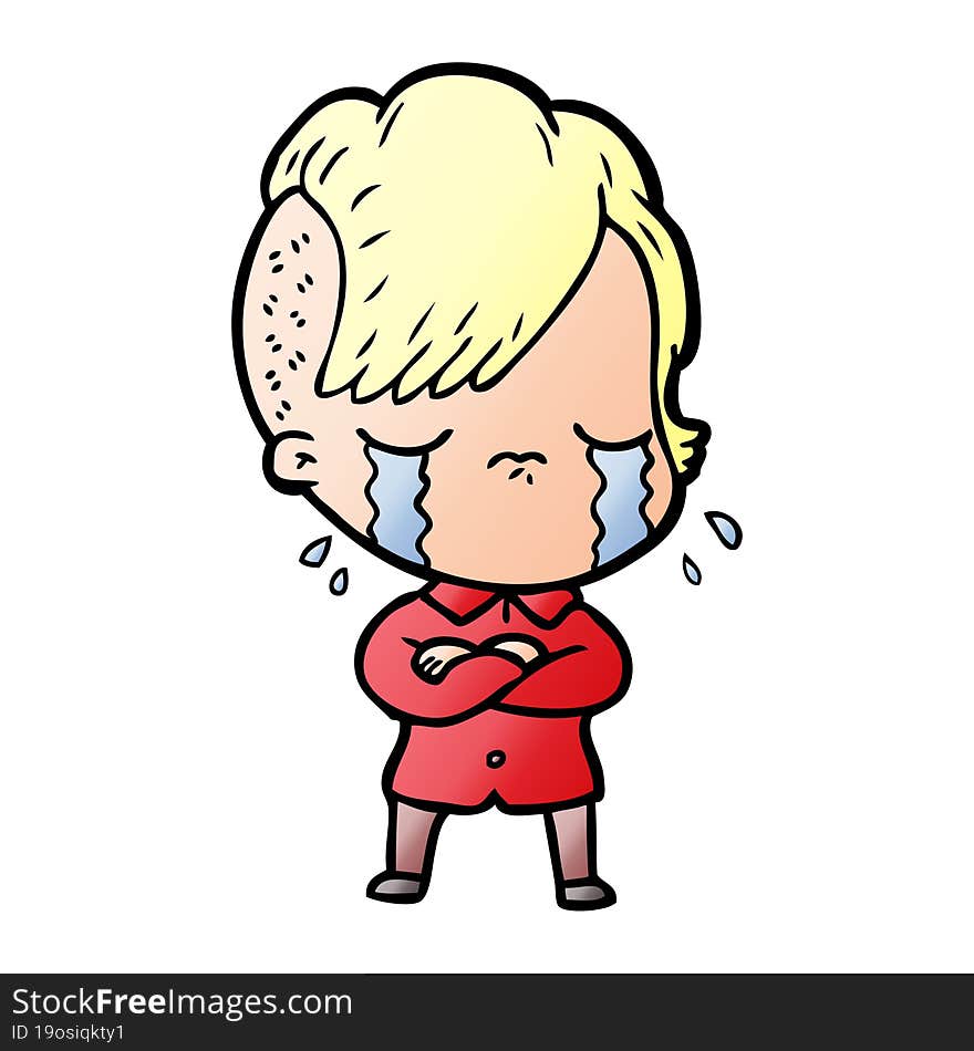 cartoon crying girl with crossed arms. cartoon crying girl with crossed arms