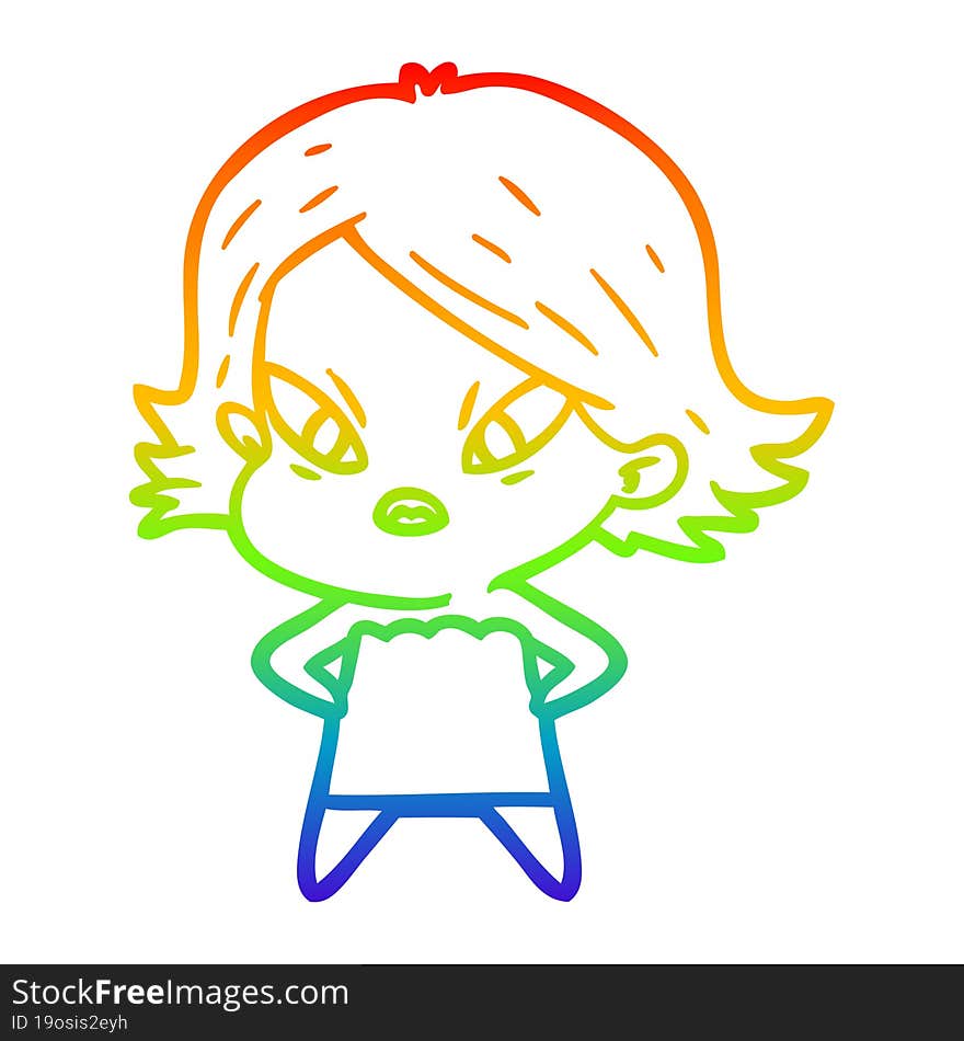 rainbow gradient line drawing of a cartoon stressed woman