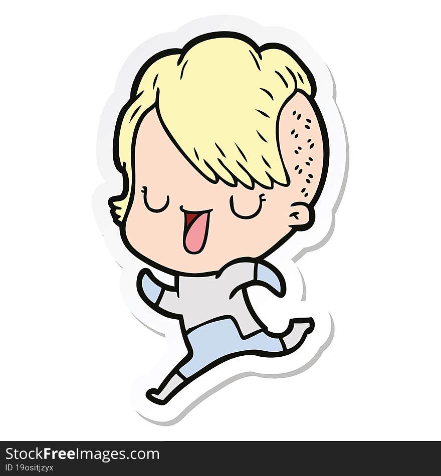 Sticker Of A Cute Cartoon Girl With Hipster Haircut