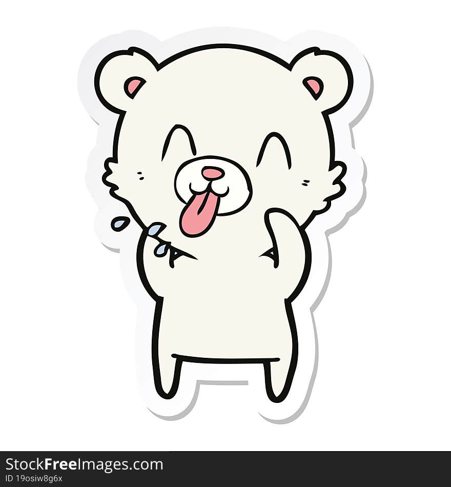 sticker of a rude cartoon polar bear sticking out tongue