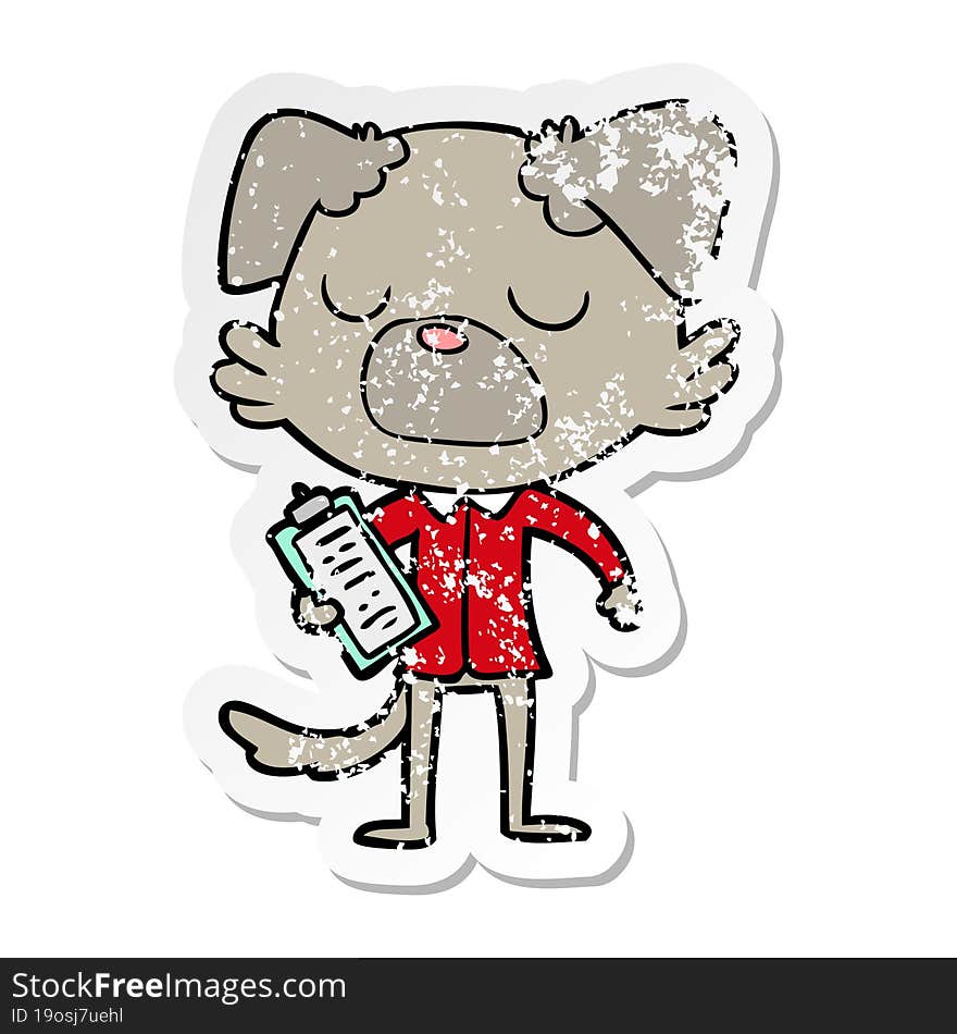 distressed sticker of a cartoon dog manager