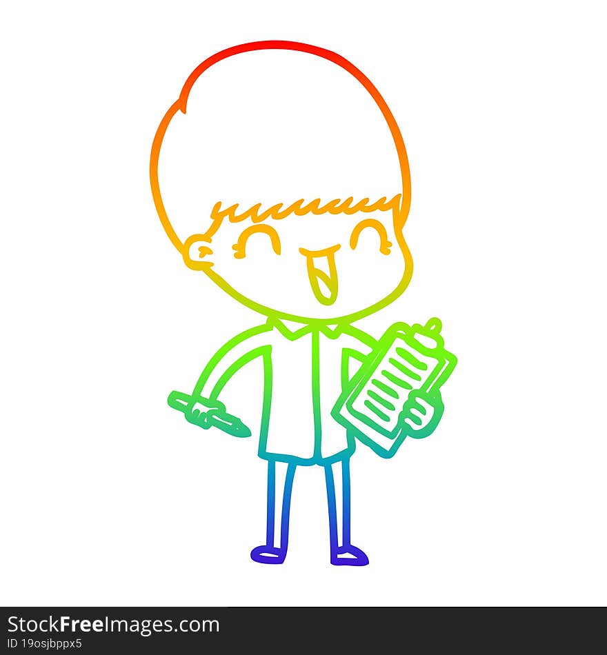 rainbow gradient line drawing happy cartoon boy