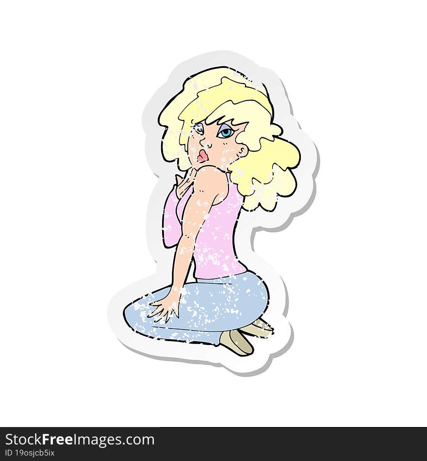 Retro Distressed Sticker Of A Cartoon Woman Posing