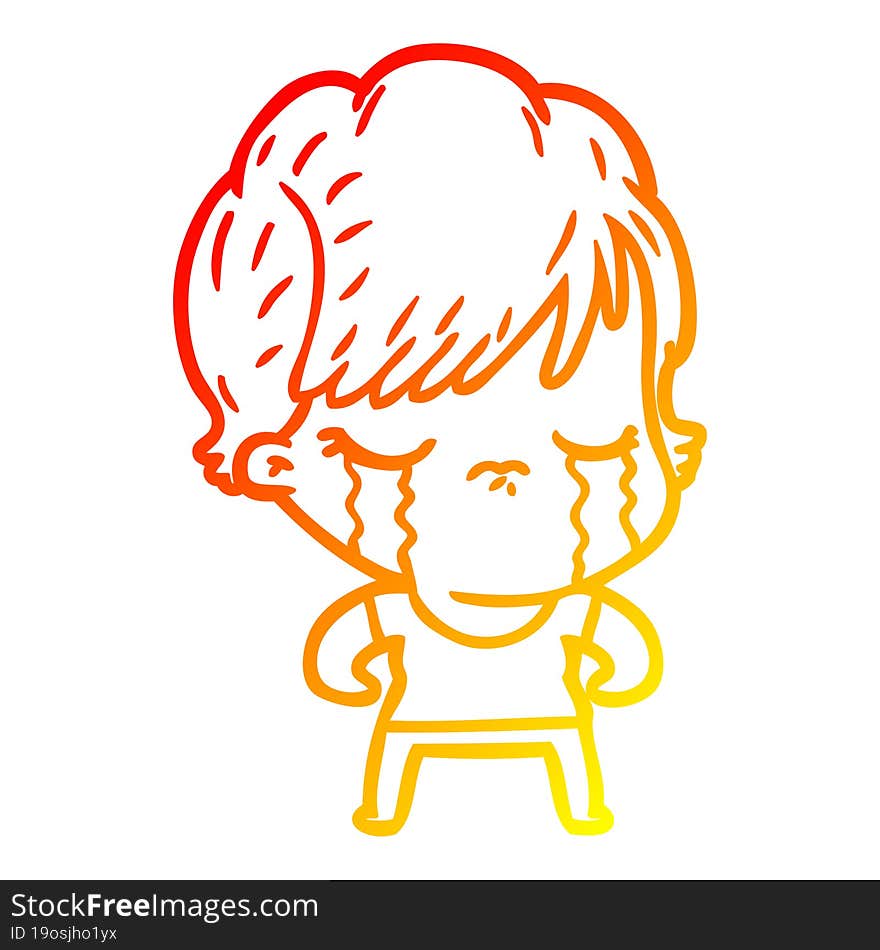 warm gradient line drawing cartoon woman crying