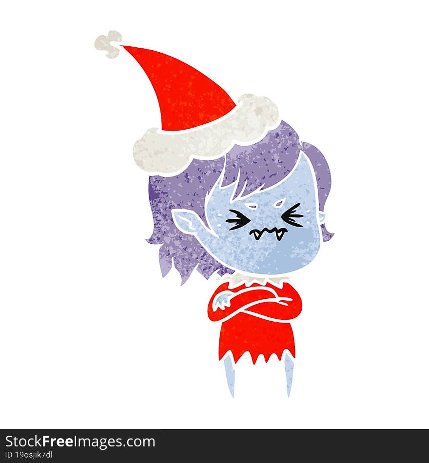 annoyed retro cartoon of a vampire girl wearing santa hat