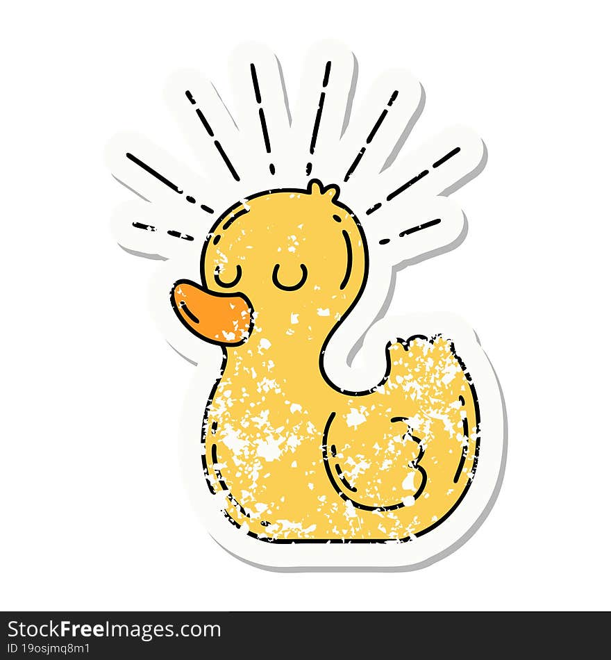 grunge sticker of tattoo style rubber duck