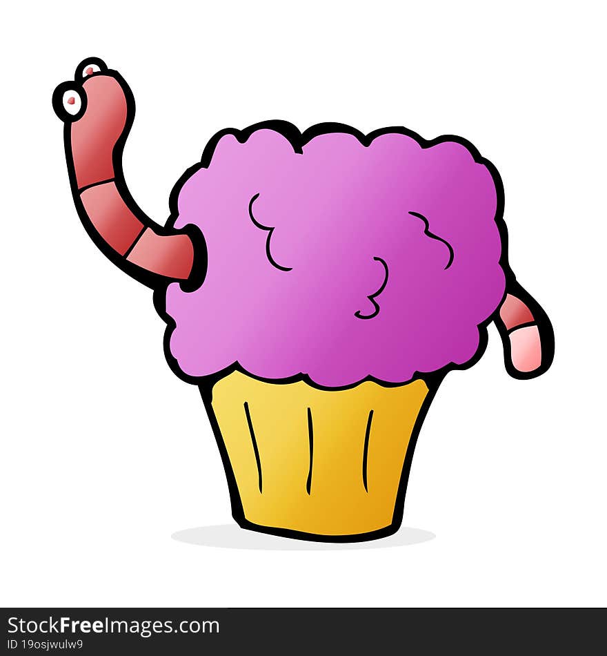 cartoon worm in cupcake