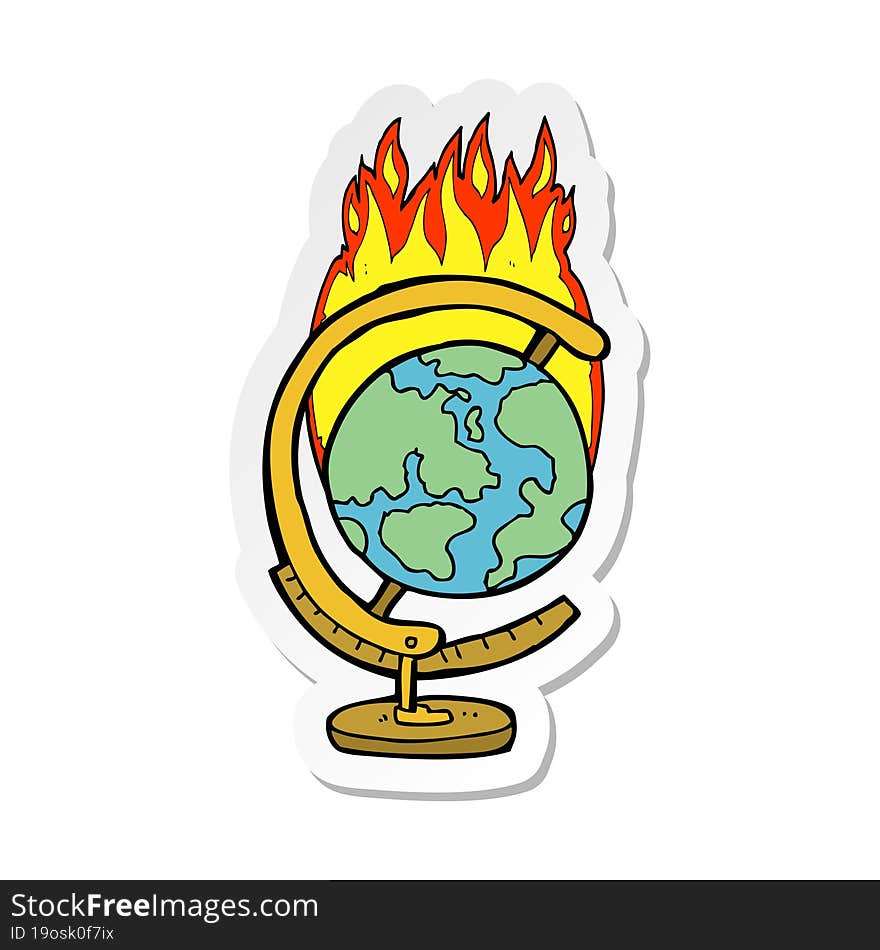 sticker of a cartoon burning globe