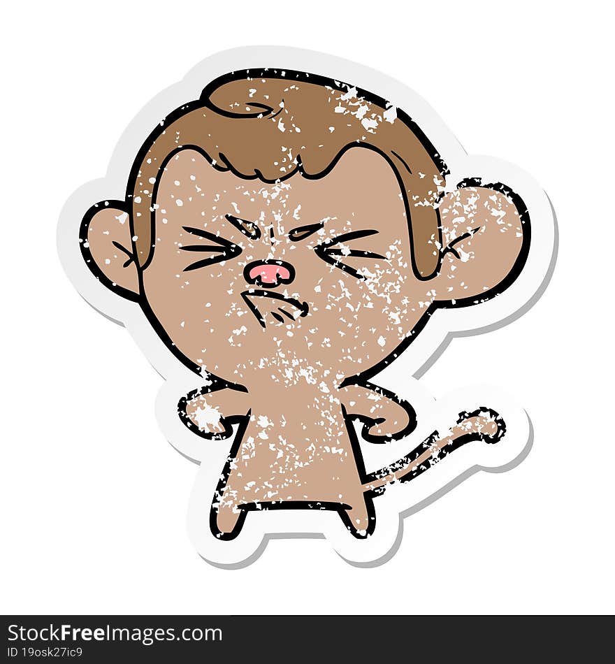 Distressed Sticker Of A Cartoon Angry Monkey