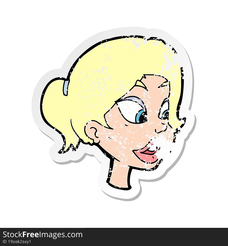 retro distressed sticker of a cartoon friendly woman