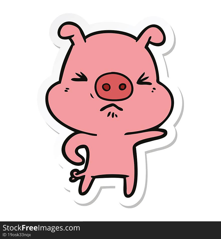 Sticker Of A Cartoon Angry Pig