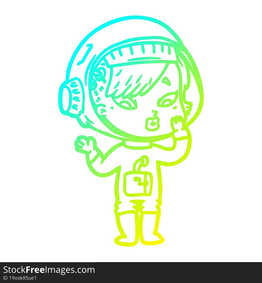 cold gradient line drawing cartoon astronaut woman