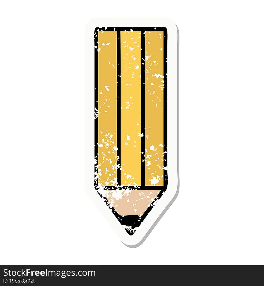 traditional distressed sticker tattoo of a pencil