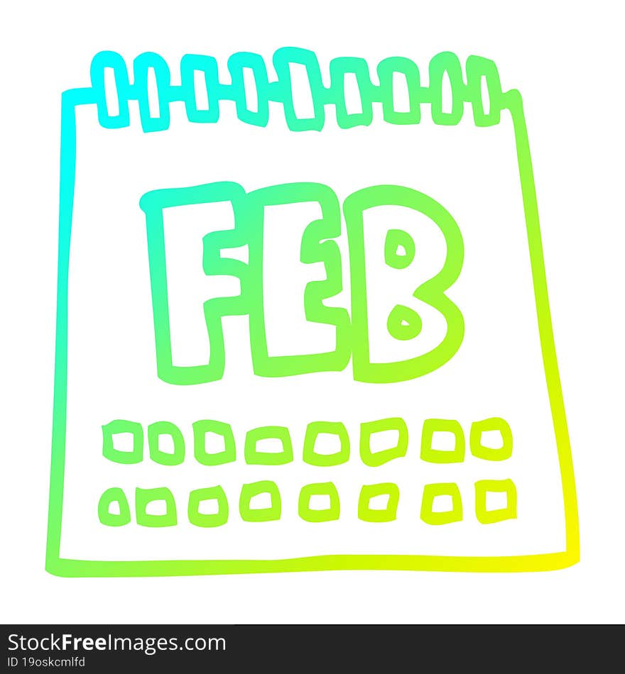 cold gradient line drawing of a cartoon calendar showing month of february