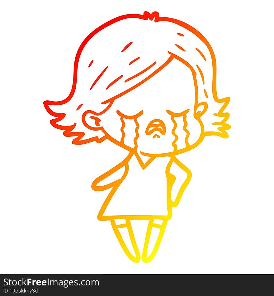 warm gradient line drawing of a cartoon girl crying