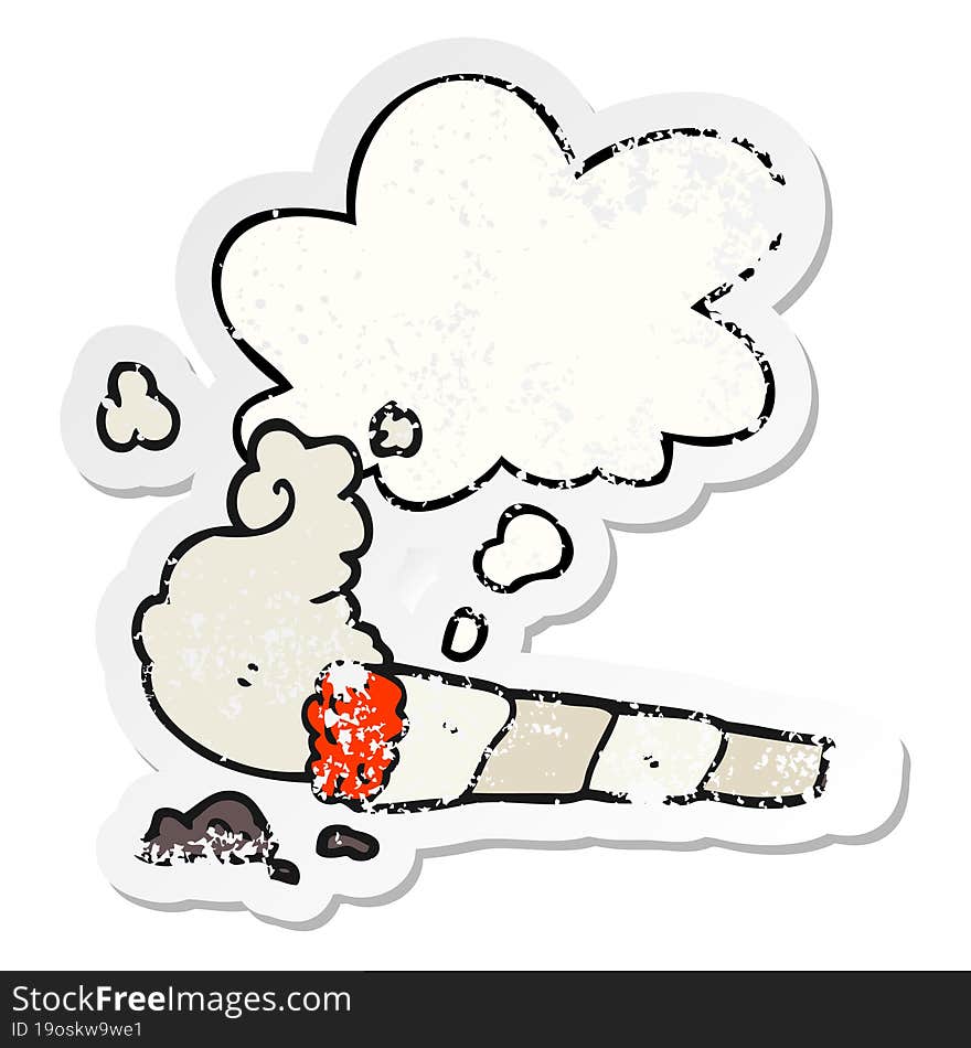 cartoon cigarette and thought bubble as a distressed worn sticker