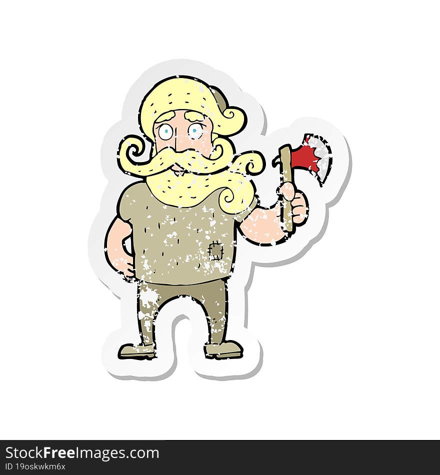 retro distressed sticker of a cartoon lumberjack with axe