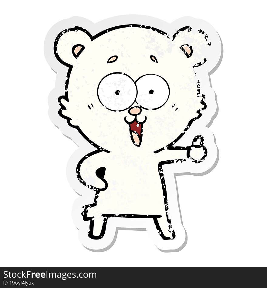 distressed sticker of a laughing teddy  bear cartoon