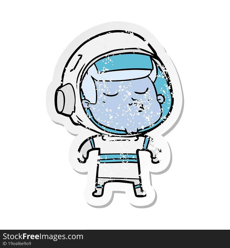 distressed sticker of a cartoon confident astronaut