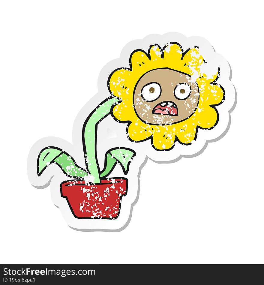 retro distressed sticker of a cartoon sad flower