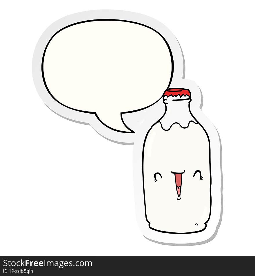 Cute Cartoon Milk Bottle And Speech Bubble Sticker