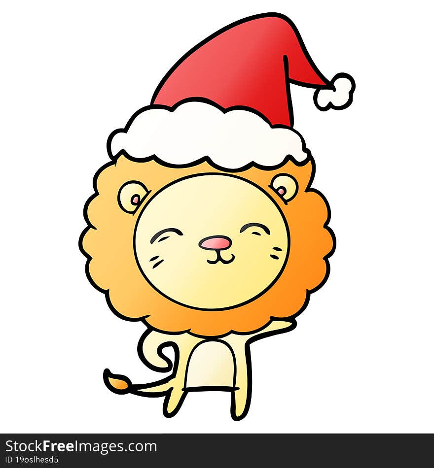 Gradient Cartoon Of A Lion Wearing Santa Hat