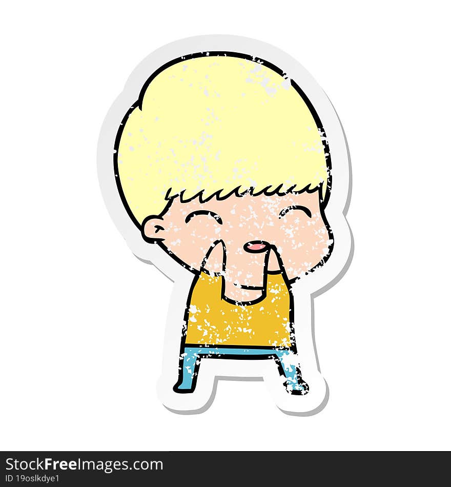 Distressed Sticker Of A Happy Cartoon Boy