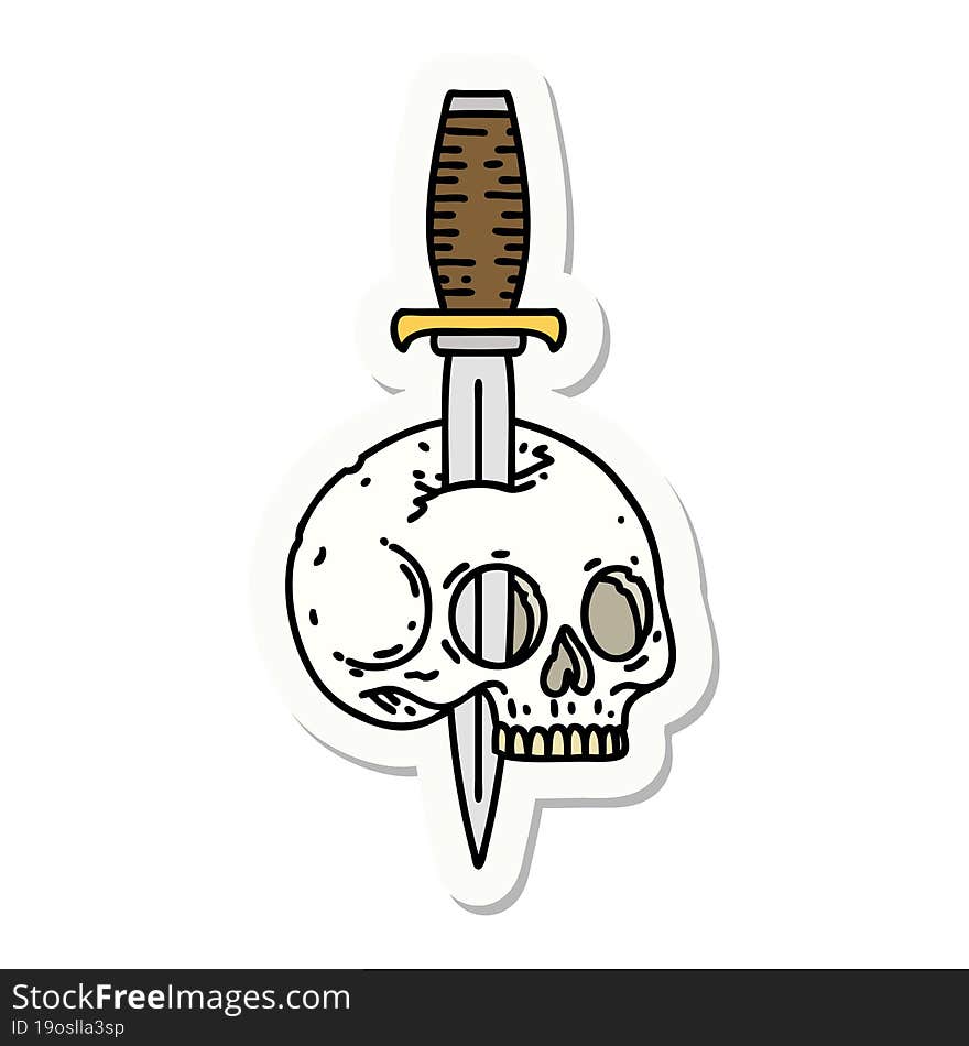 tattoo style sticker of a skull and dagger