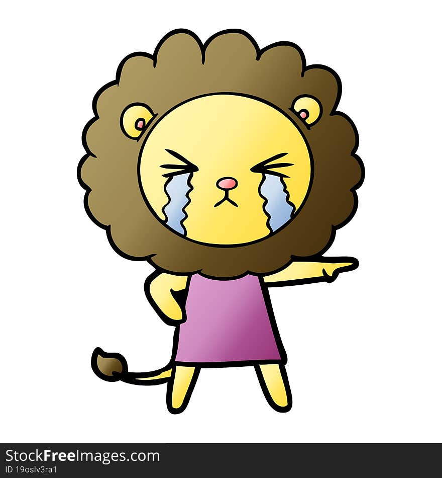 cartoon crying lion wearing dress. cartoon crying lion wearing dress